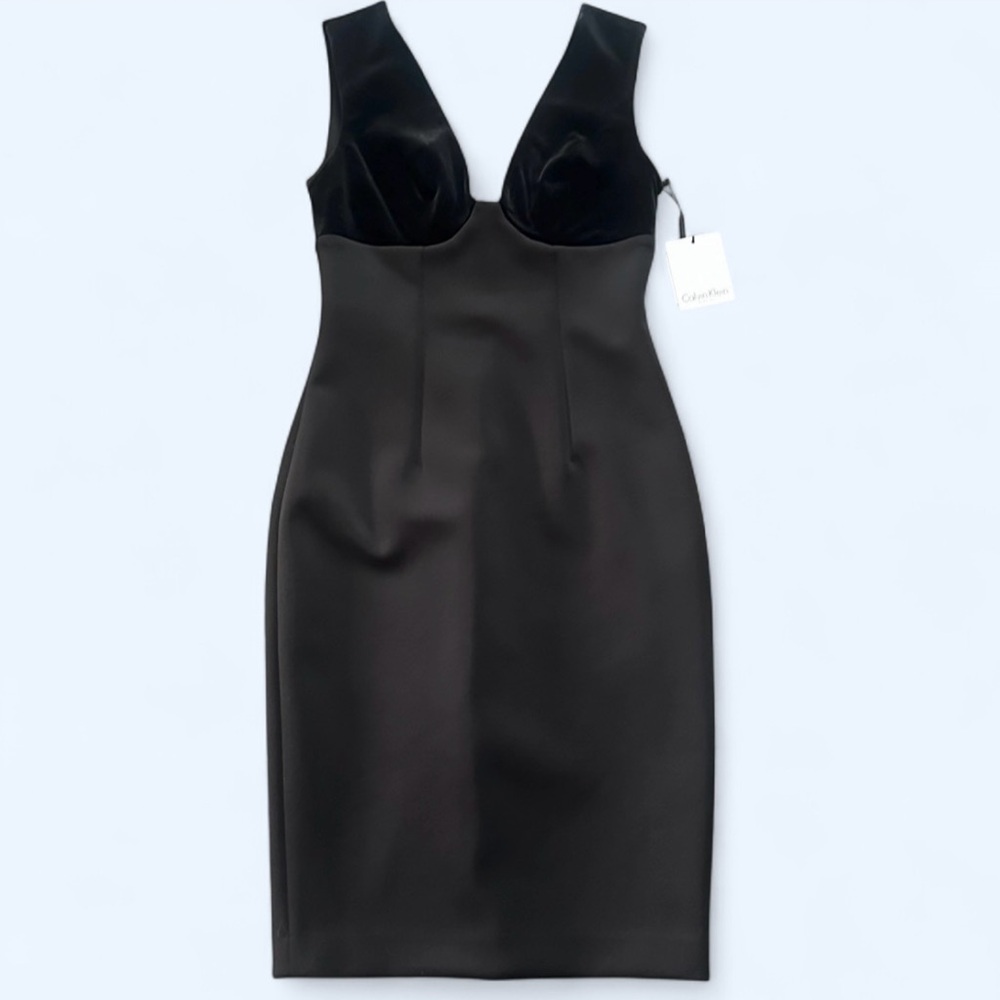 NWT Calvin Klein Black Velvet V-Neck Midi Dress Size Size 4 MSRP $134